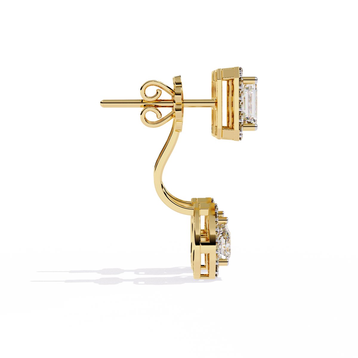 Reverra 14K Gold Emerald and Pear Lab Grown Diamond Drop Earrings For Women, CTTW-2.12 | Push Back