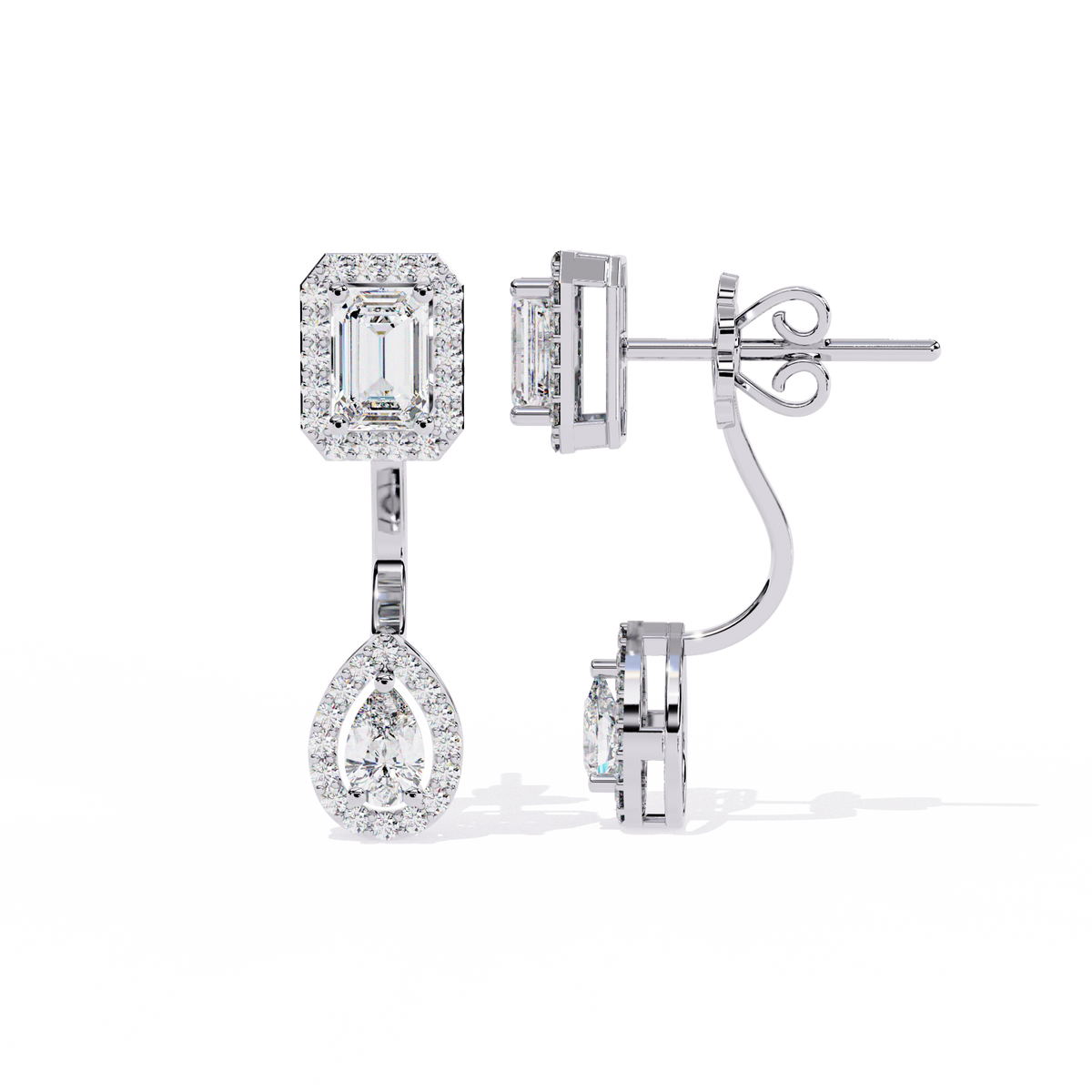 Reverra 14K Gold Emerald and Pear Lab Grown Diamond Drop Earrings For Women, CTTW-2.12 | Push Back