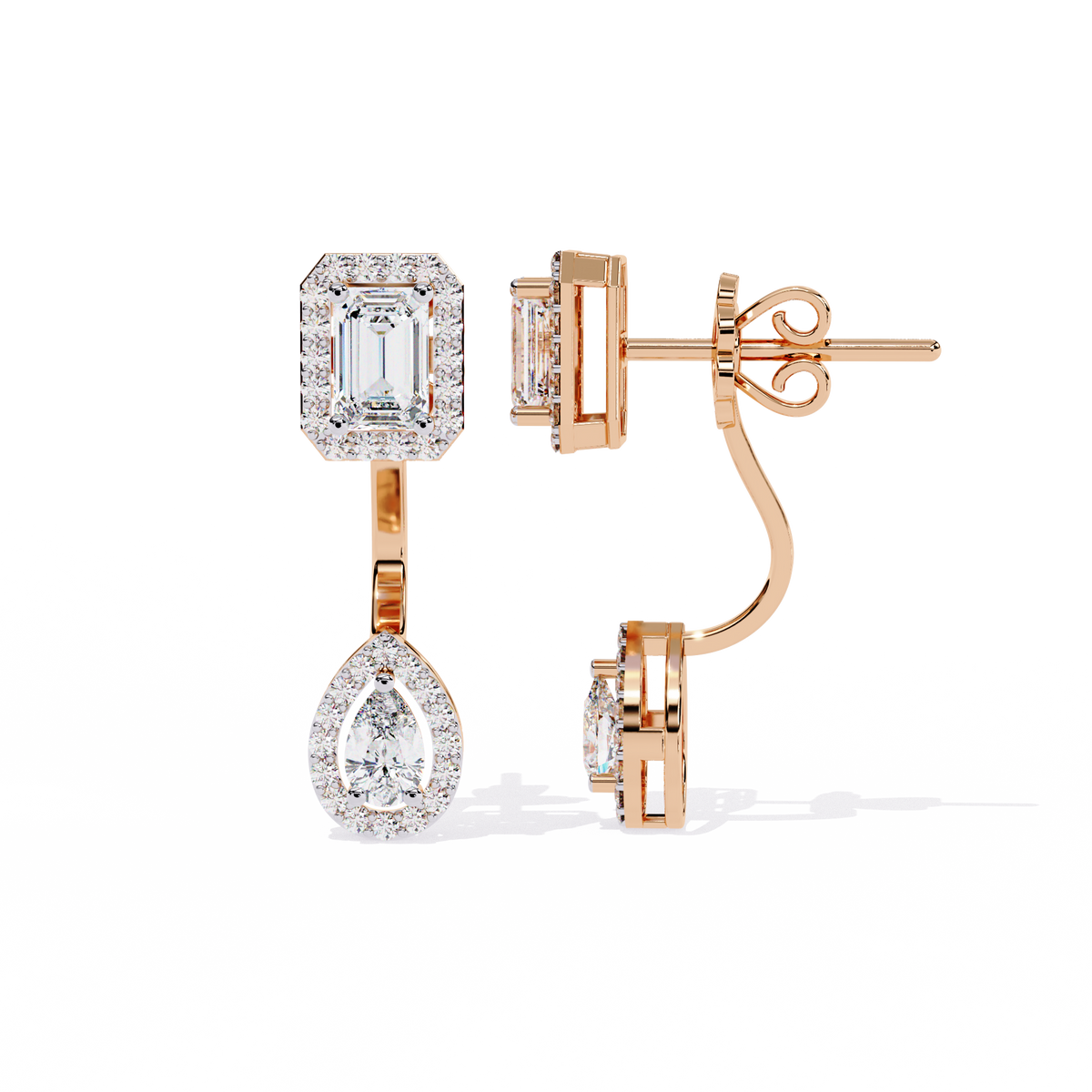 Reverra 14K Gold Emerald and Pear Lab Grown Diamond Drop Earrings For Women, CTTW-2.12 | Push Back