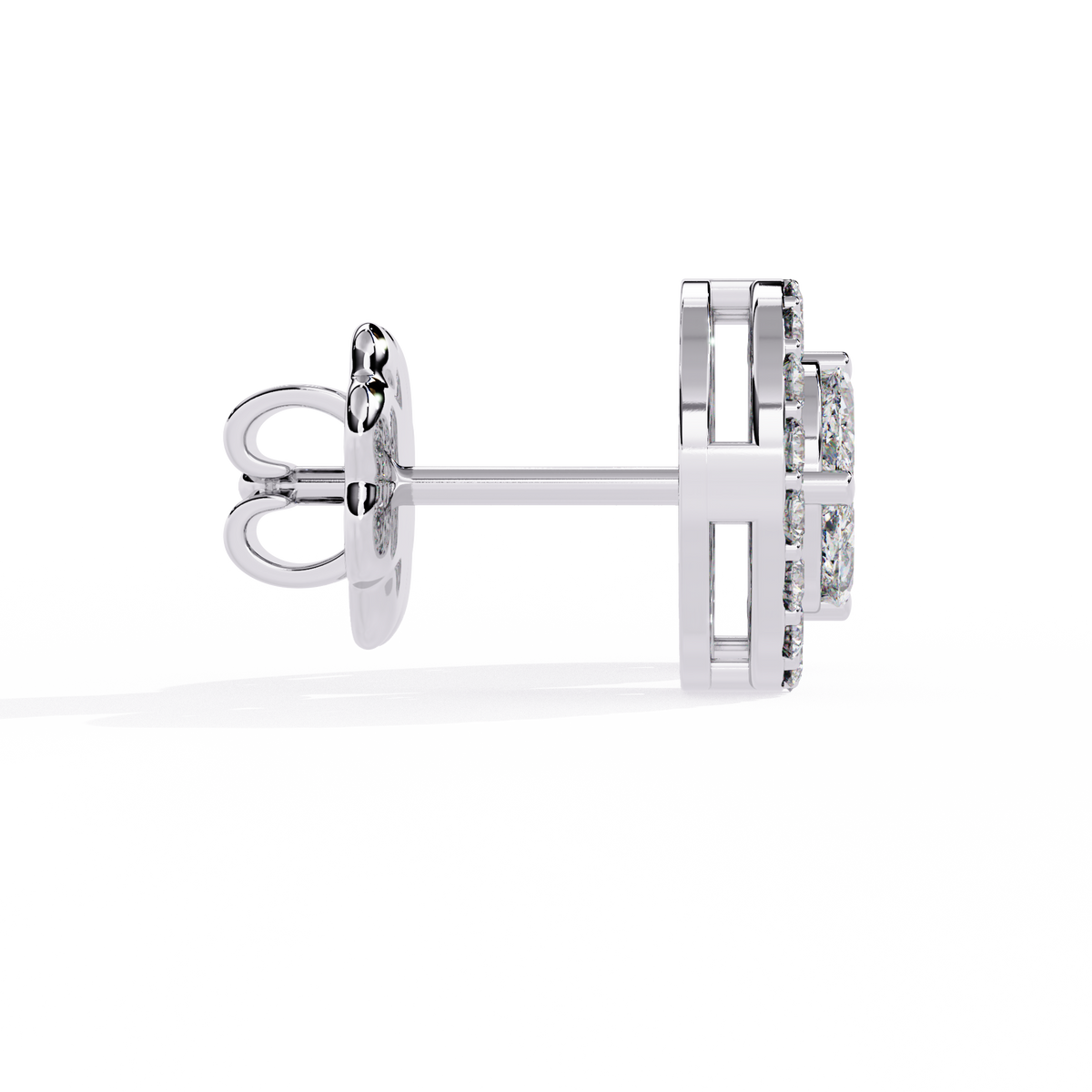 Reverra 14K Gold Round Lab Grown Diamond 4-Prong Halo Stud Earrings For Women, CTTW-1.51