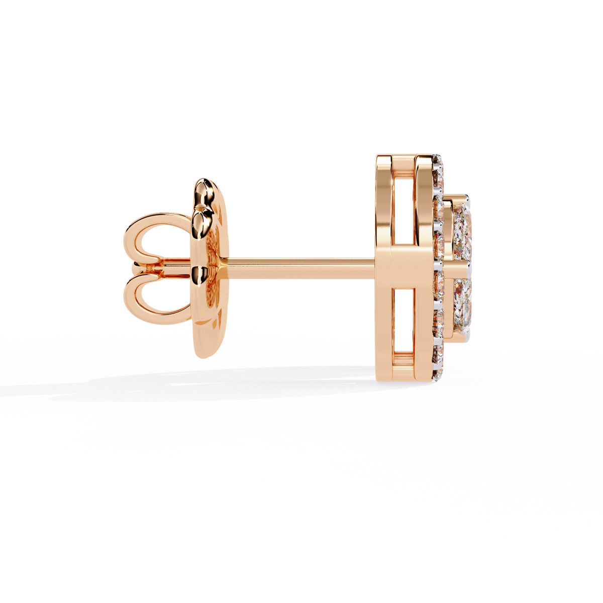 Reverra 14K Gold Round Lab Grown Diamond 4-Prong Halo Stud Earrings For Women, CTTW-1.51