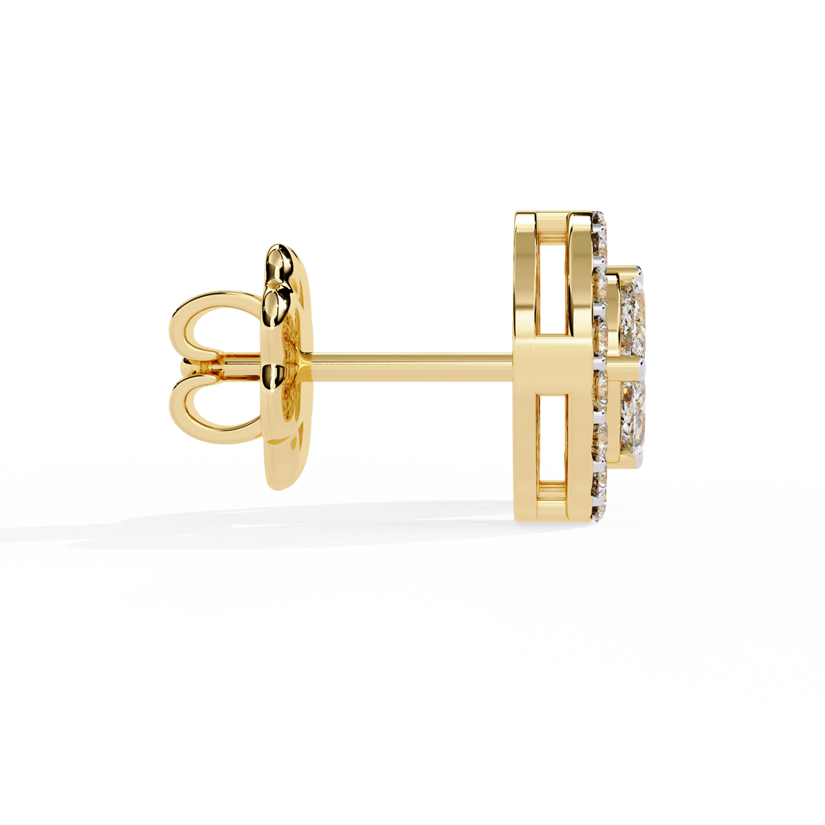 Reverra 14K Gold Round Lab Grown Diamond 4-Prong Halo Stud Earrings For Women, CTTW-1.51