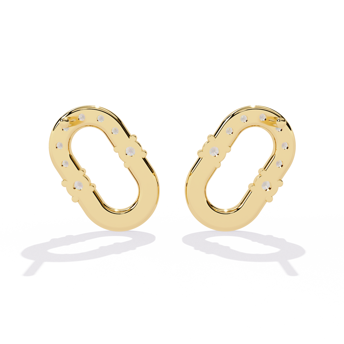 Reverra 14K Gold Round Lab Grown Diamond Oval Link Stud Earrings For Women, CTTW-0.21