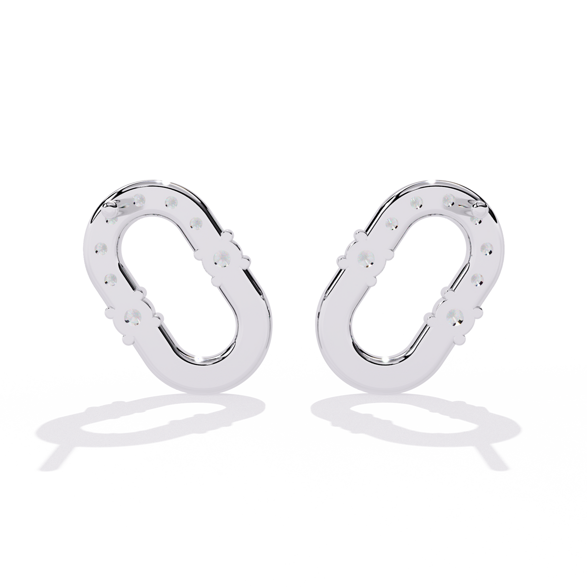 Reverra 14K Gold Round Lab Grown Diamond Oval Link Stud Earrings For Women, CTTW-0.21