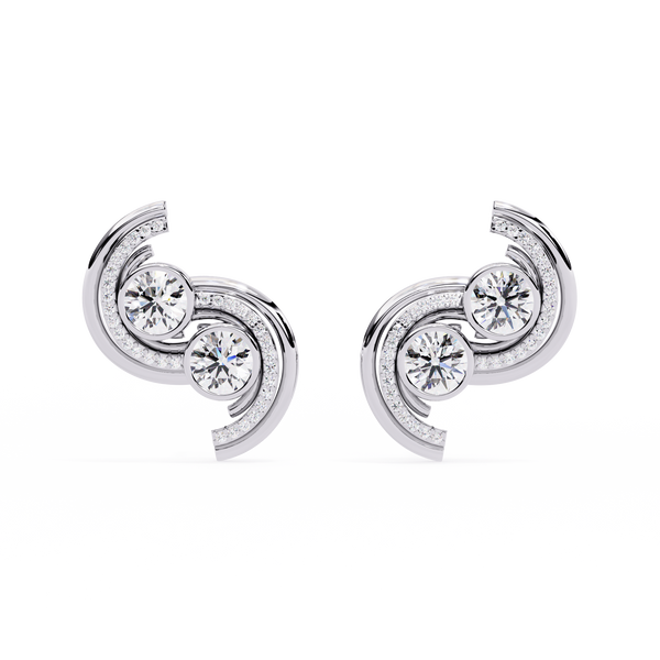 Reverra 14K Gold Round Lab Grown Diamond Bezel Dual Swirl Stud Earrings For Women, CTTW-2.05