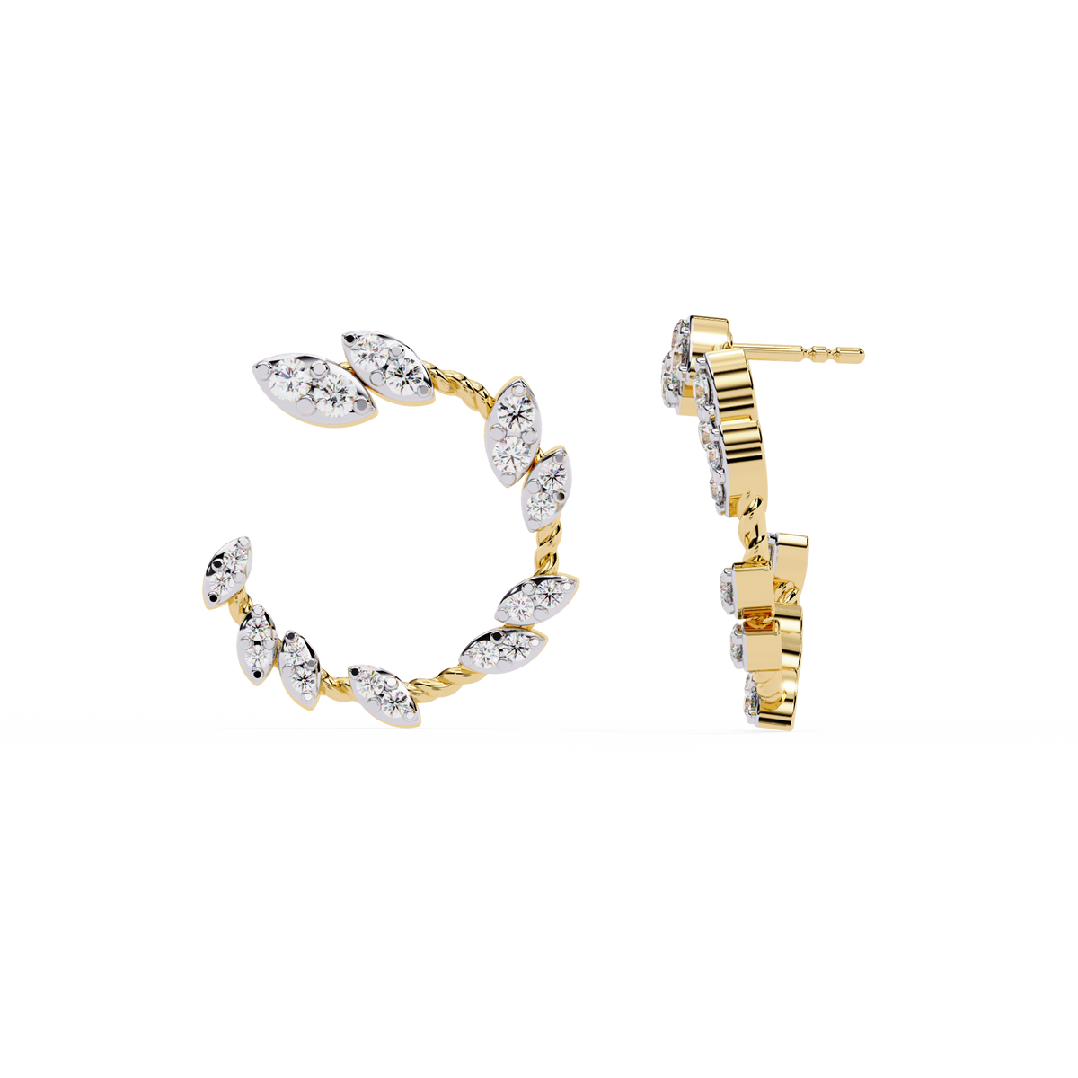 Reverra 14K Gold Round Lab Grown Diamond Marquise Leaf Studs Earrings For Women, CTTW-0.73