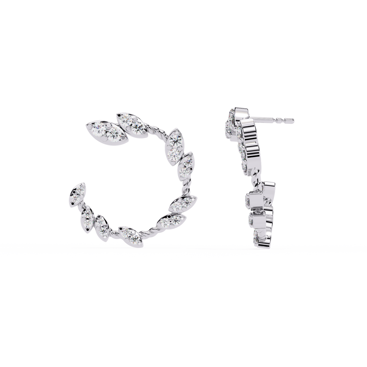 Reverra 14K Gold Round Lab Grown Diamond Marquise Leaf Studs Earrings For Women, CTTW-0.73