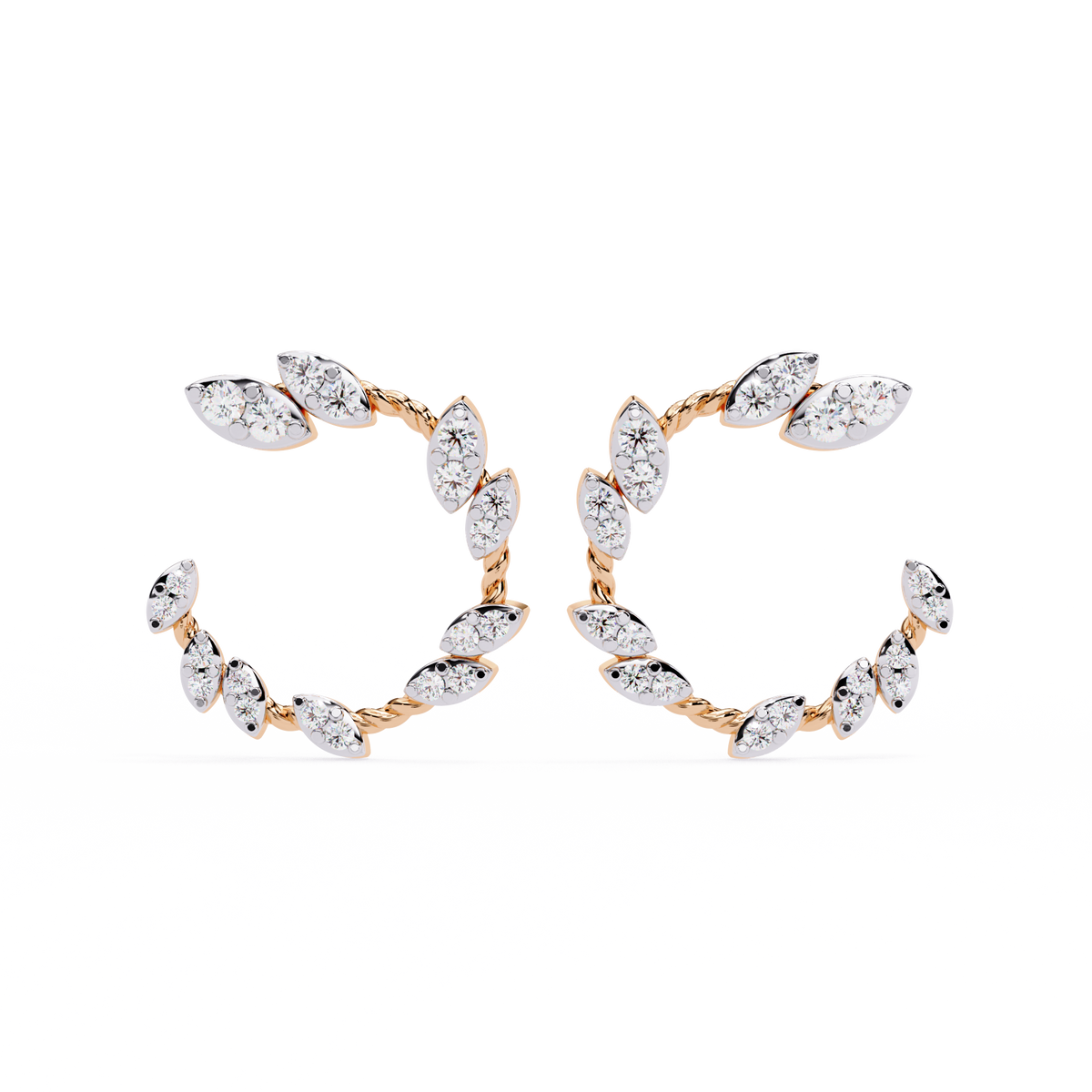 Reverra 14K Gold Round Lab Grown Diamond Marquise Leaf Studs Earrings For Women, CTTW-0.73