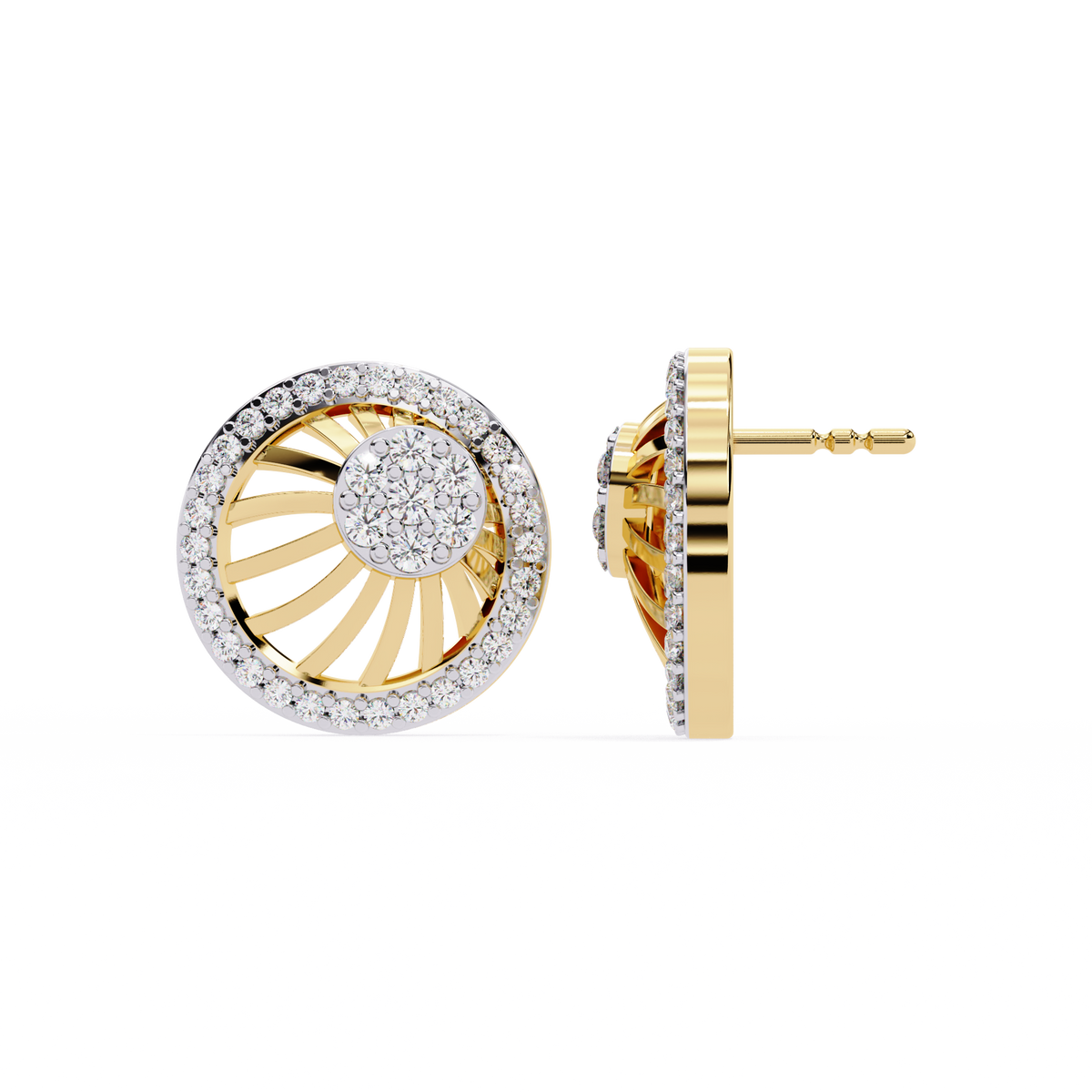 Reverra 14K Gold Round Lab Grown Diamond Halo Swirl Stud Earrings For Women, CTTW-0.38