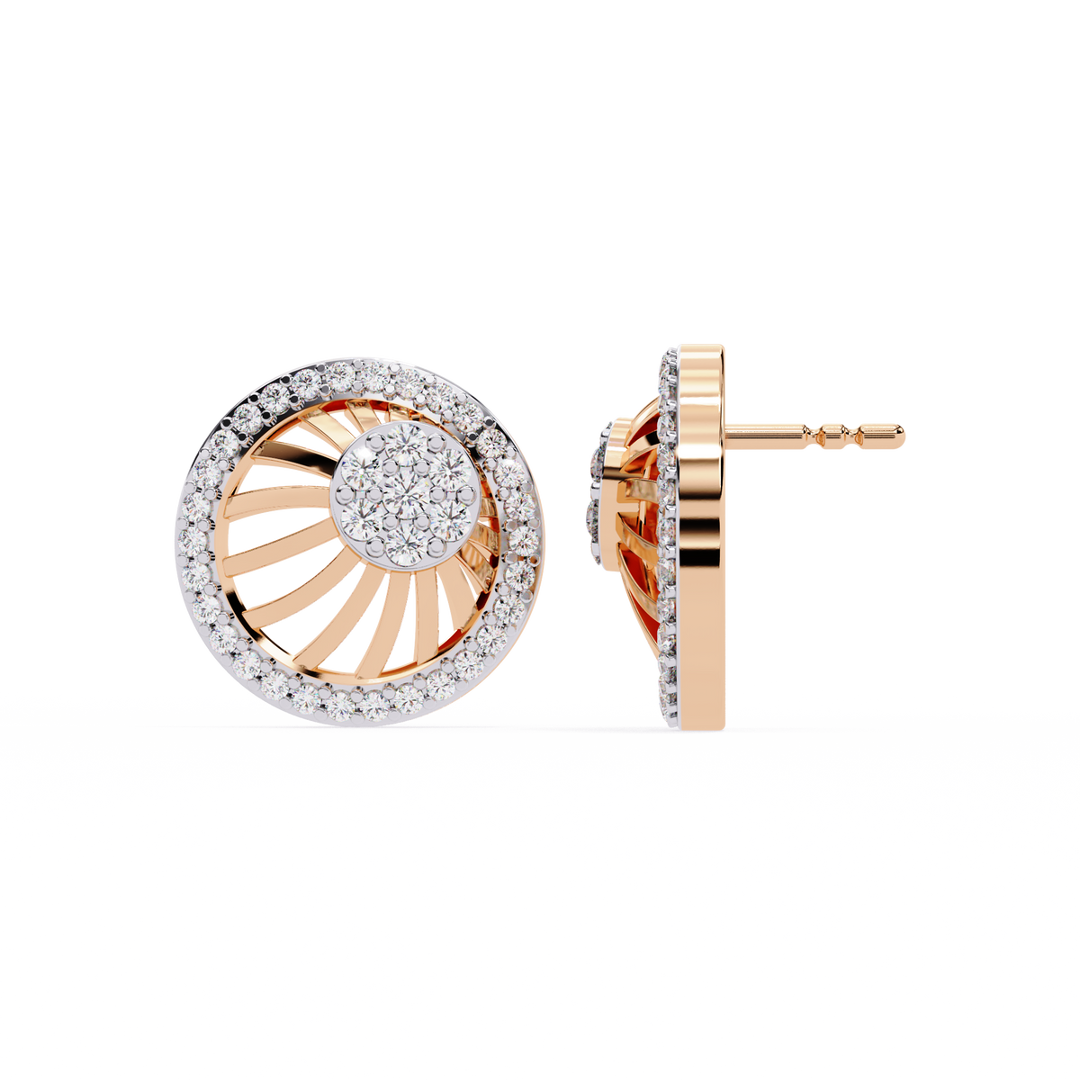 Reverra 14K Gold Round Lab Grown Diamond Halo Swirl Stud Earrings For Women, CTTW-0.38