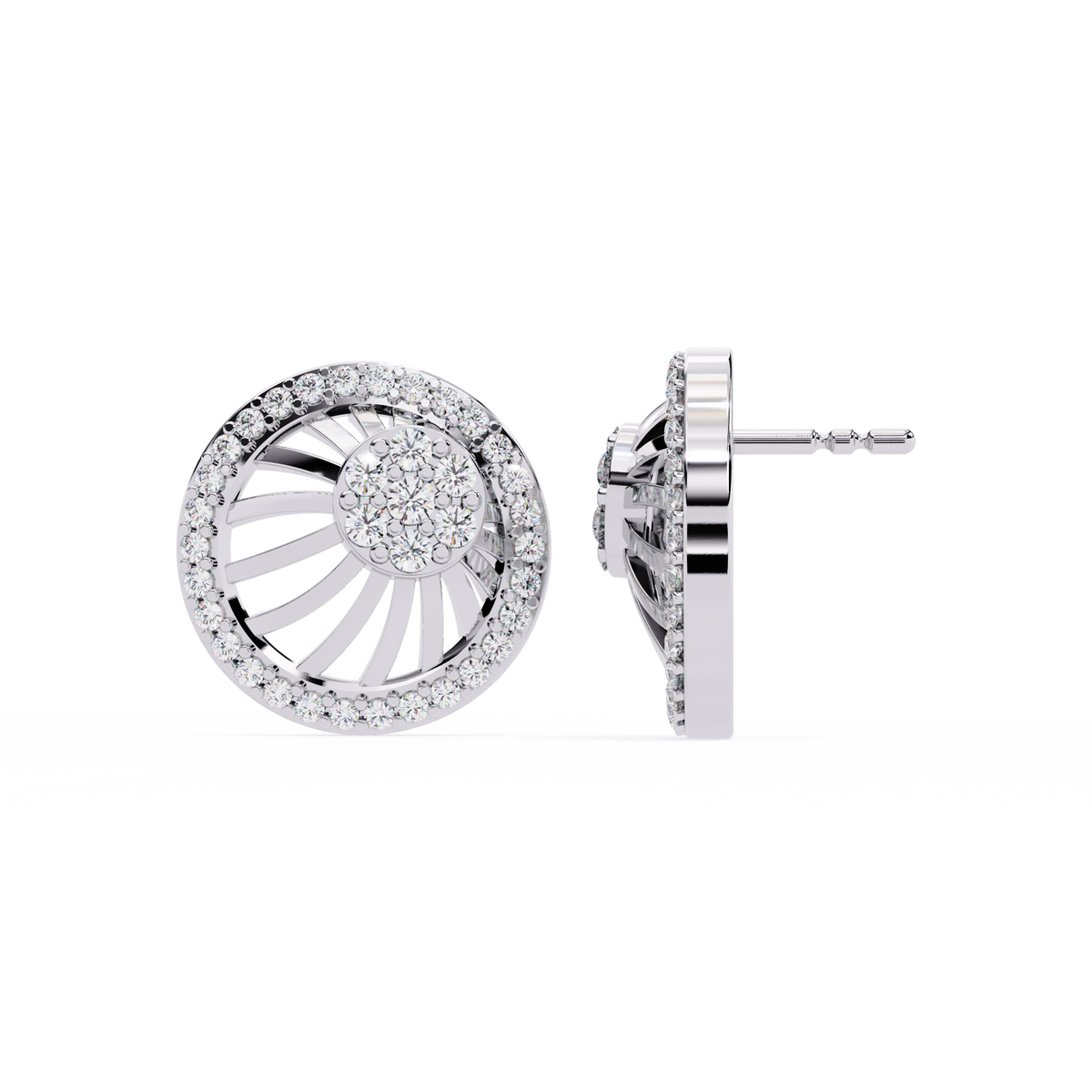 Reverra 14K Gold Round Lab Grown Diamond Halo Swirl Stud Earrings For Women, CTTW-0.38