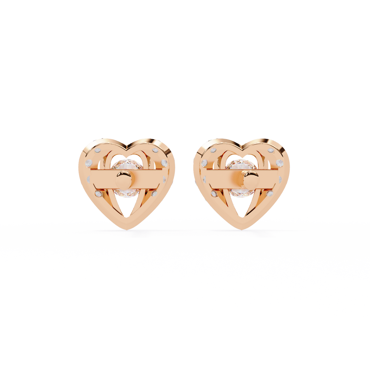 Reverra 14K Gold Round Lab Grown Diamond Heart Halo Stud Earrings For Women, CTTW-0.74