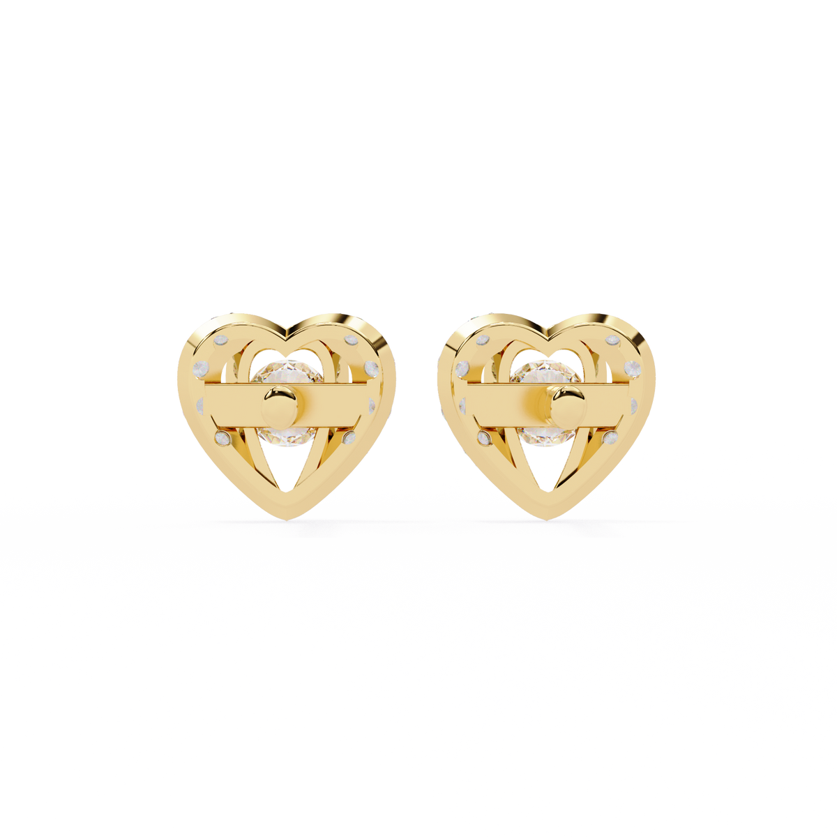 Reverra 14K Gold Round Lab Grown Diamond Heart Halo Stud Earrings For Women, CTTW-0.74