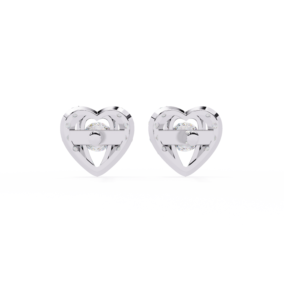Reverra 14K Gold Round Lab Grown Diamond Heart Halo Stud Earrings For Women, CTTW-0.74