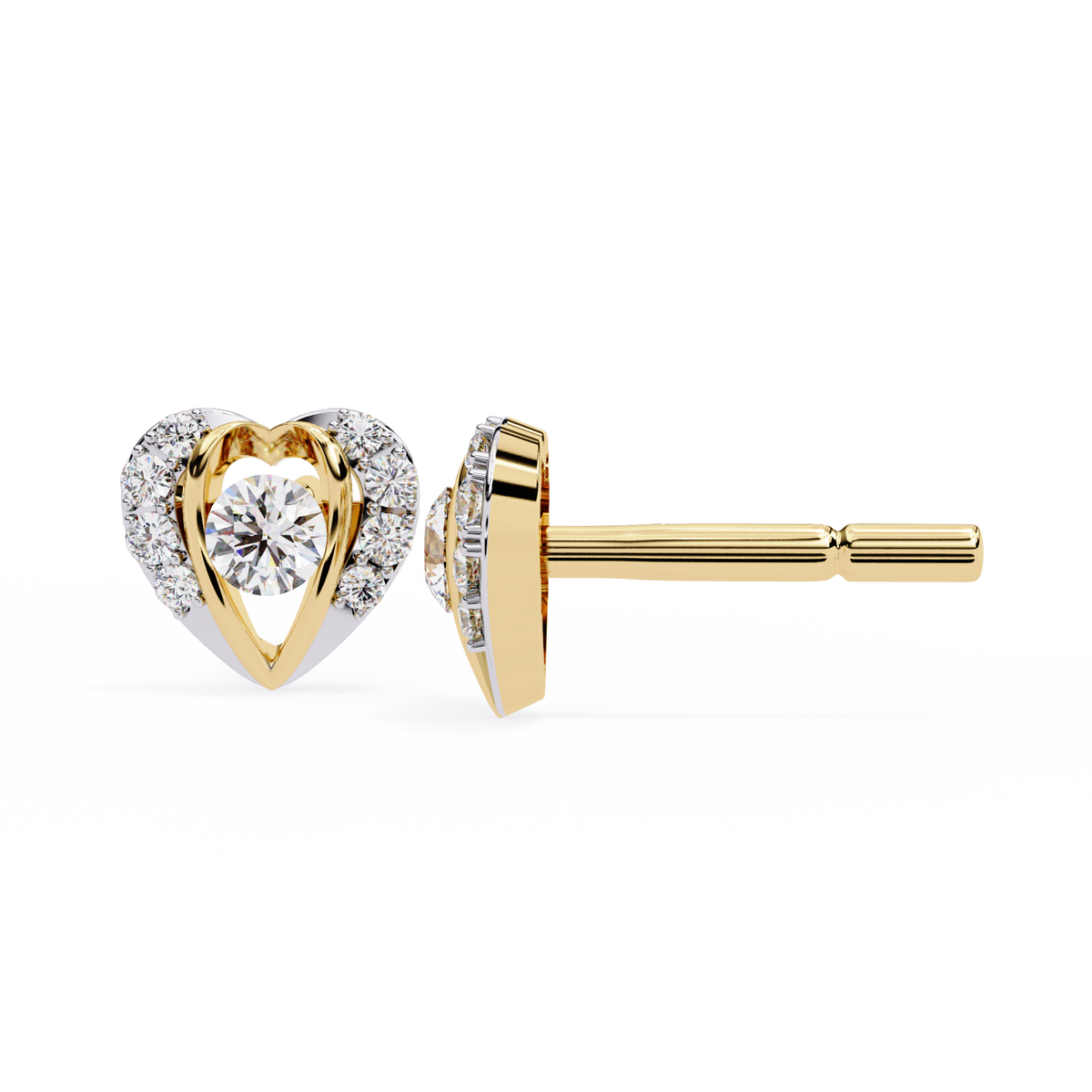 Reverra 14K Gold Round Lab Grown Diamond Heart Halo Stud Earrings For Women, CTTW-0.74