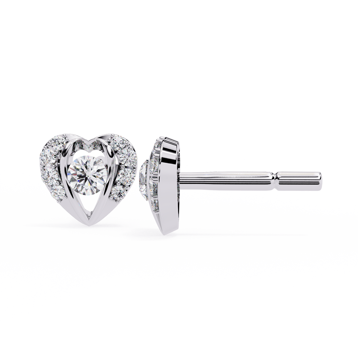 Reverra 14K Gold Round Lab Grown Diamond Heart Halo Stud Earrings For Women, CTTW-0.74