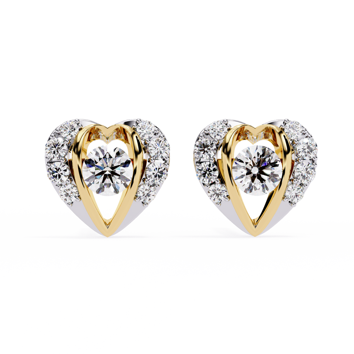 Reverra 14K Gold Round Lab Grown Diamond Heart Halo Stud Earrings For Women, CTTW-0.74