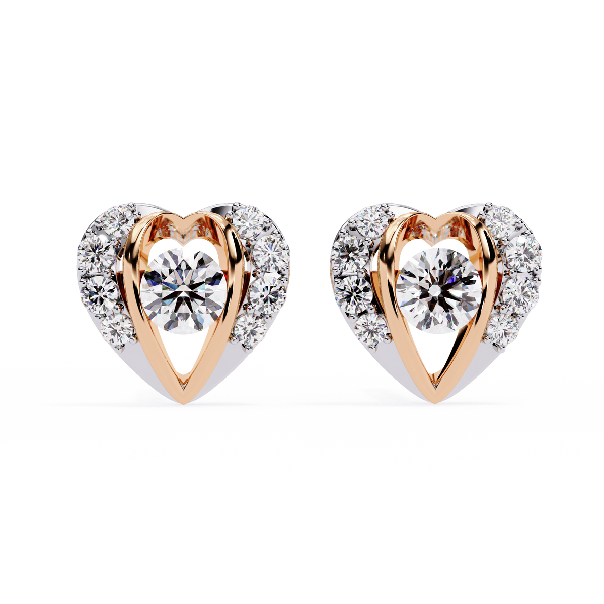 Reverra 14K Gold Round Lab Grown Diamond Heart Halo Stud Earrings For Women, CTTW-0.74