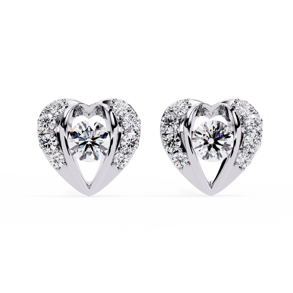 Reverra 14K Gold Round Lab Grown Diamond Heart Halo Stud Earrings For Women, CTTW-0.74