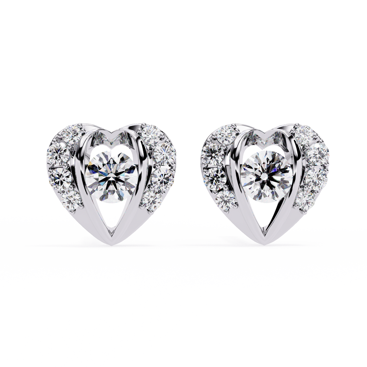 Reverra 14K Gold Round Lab Grown Diamond Heart Halo Stud Earrings For Women, CTTW-0.74