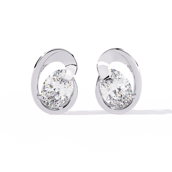 Reverra 14K Gold Oval Lab Grown Diamond Pear Modern Swirl Stud Earrings For Women, CTTW-1.32