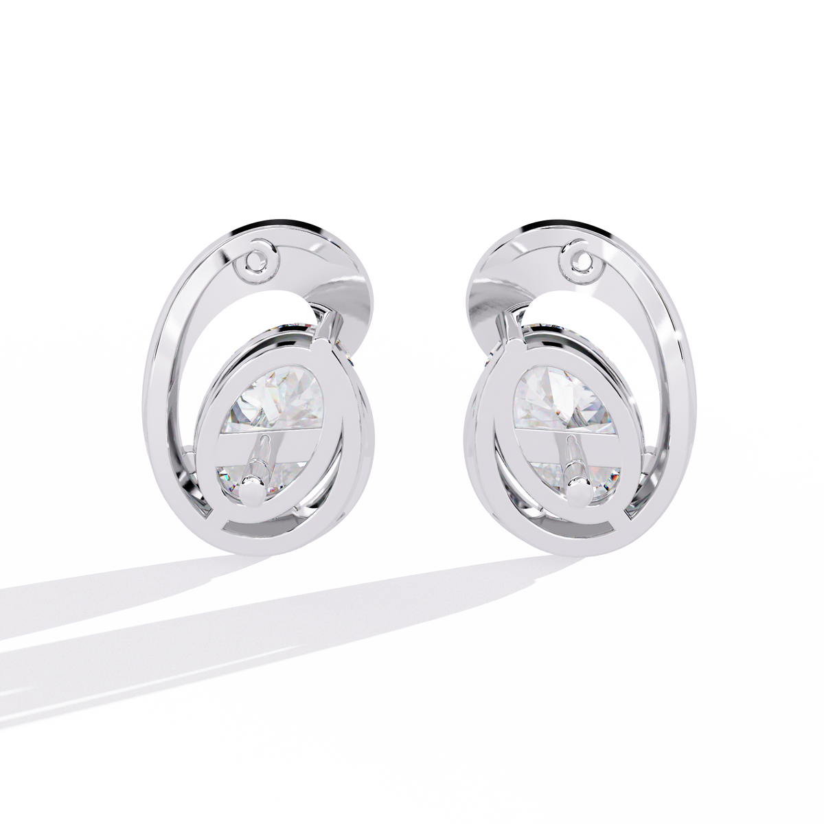 Reverra 14K Gold Oval Lab Grown Diamond Pear Modern Swirl Stud Earrings For Women, CTTW-1.32