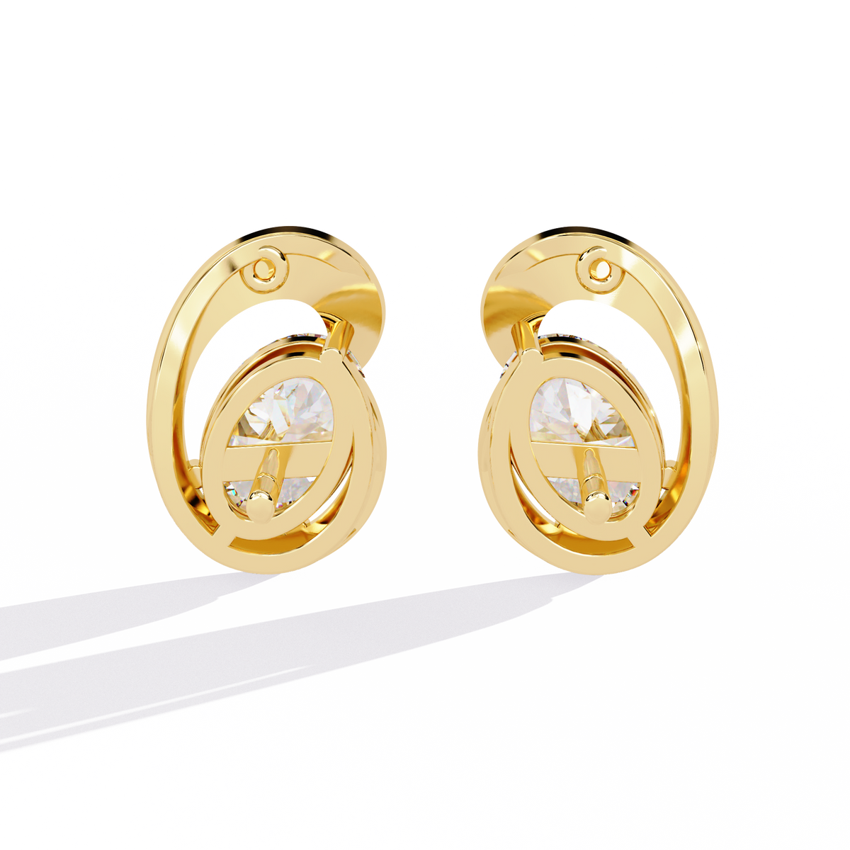 Reverra 14K Gold Oval Lab Grown Diamond Pear Modern Swirl Stud Earrings For Women, CTTW-1.32