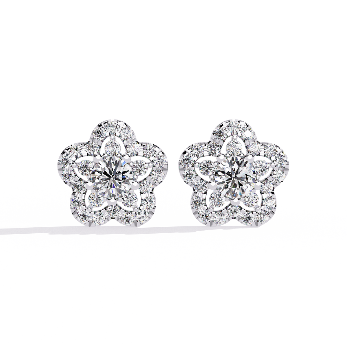 Reverra 14K Gold Round Lab Grown Diamond Floral Halo Stud Earrings For Women, CTTW-0.87