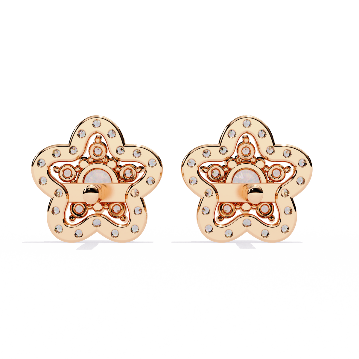 Reverra 14K Gold Round Lab Grown Diamond Floral Halo Stud Earrings For Women, CTTW-0.87