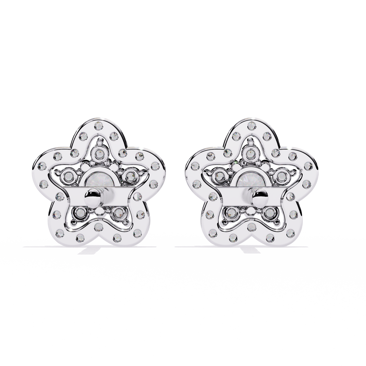 Reverra 14K Gold Round Lab Grown Diamond Floral Halo Stud Earrings For Women, CTTW-0.87