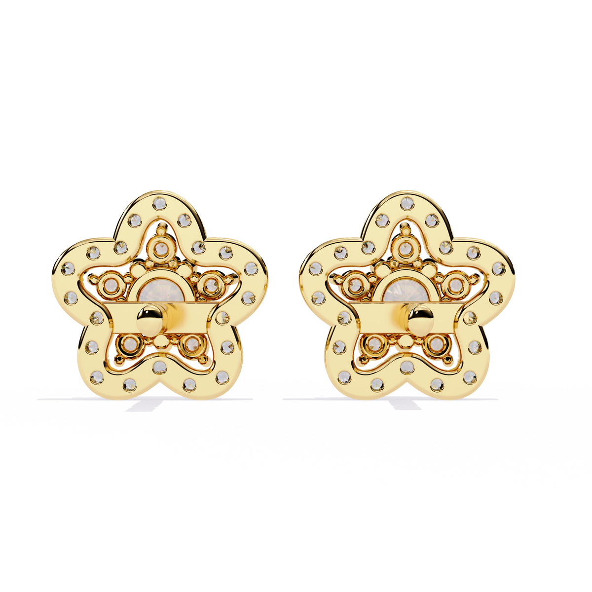 Reverra 14K Gold Round Lab Grown Diamond Floral Halo Stud Earrings For Women, CTTW-0.87