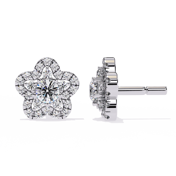 Reverra 14K Gold Round Lab Grown Diamond Floral Halo Stud Earrings For Women, CTTW-0.87