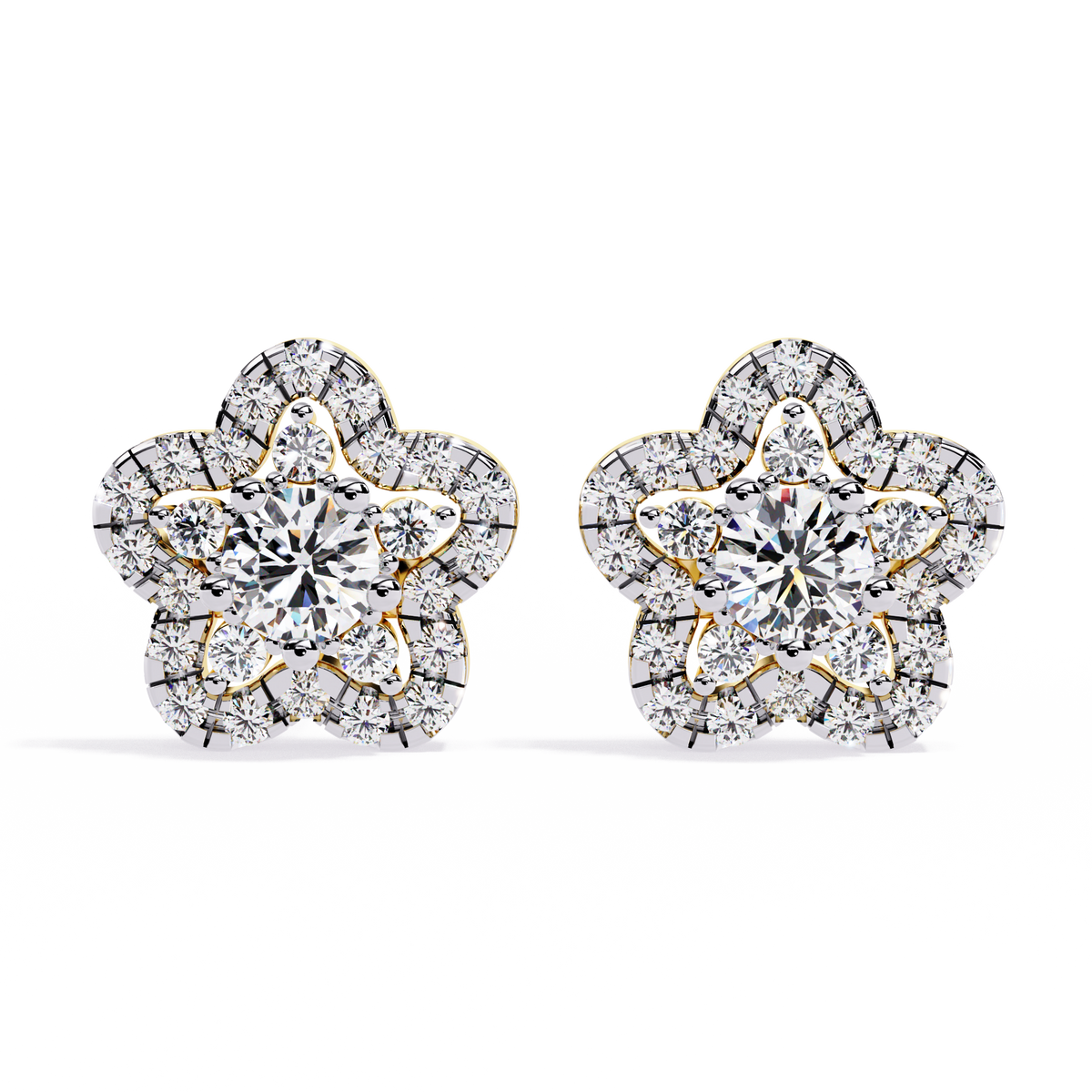 Reverra 14K Gold Round Lab Grown Diamond Floral Halo Stud Earrings For Women, CTTW-0.87