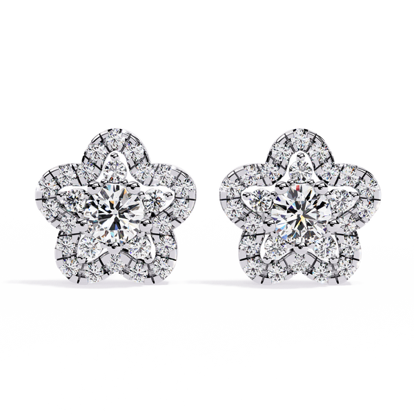 Reverra 14K Gold Round Lab Grown Diamond Floral Halo Stud Earrings For Women, CTTW-0.87