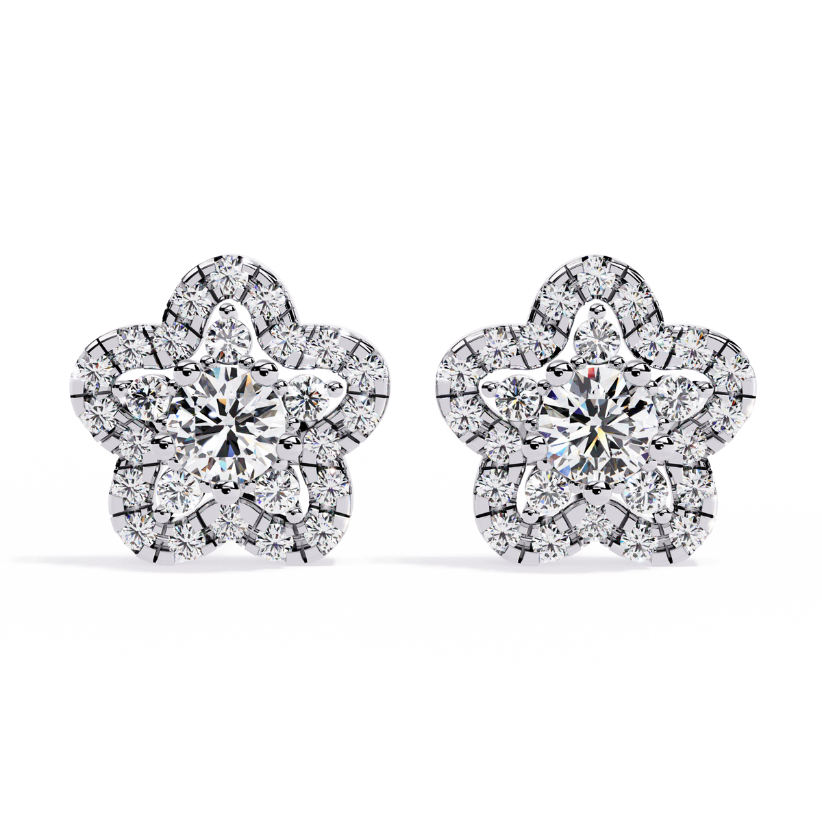 Reverra 14K Gold Round Lab Grown Diamond Floral Halo Stud Earrings For Women, CTTW-0.87