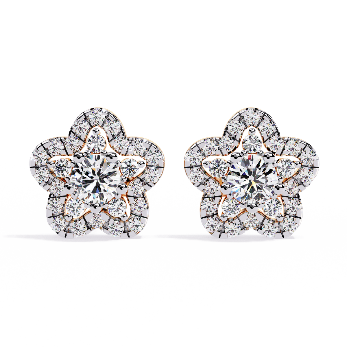 Reverra 14K Gold Round Lab Grown Diamond Floral Halo Stud Earrings For Women, CTTW-0.87
