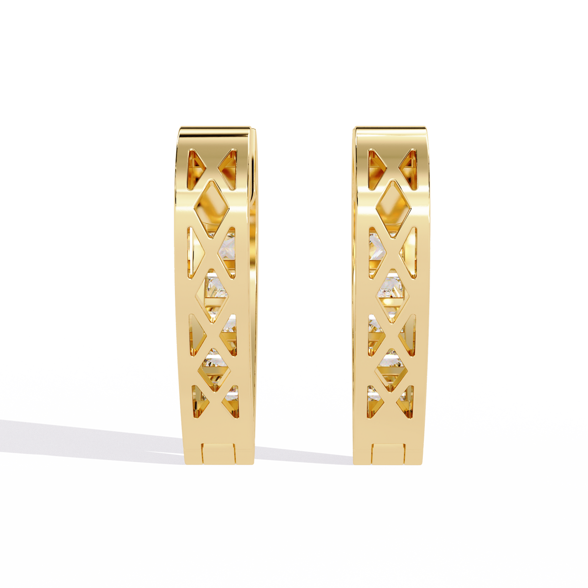 Reverra 14K Gold Princess Cut Lab Grown Diamond Channel Huggies Earrings For Women, CTTW-0.83