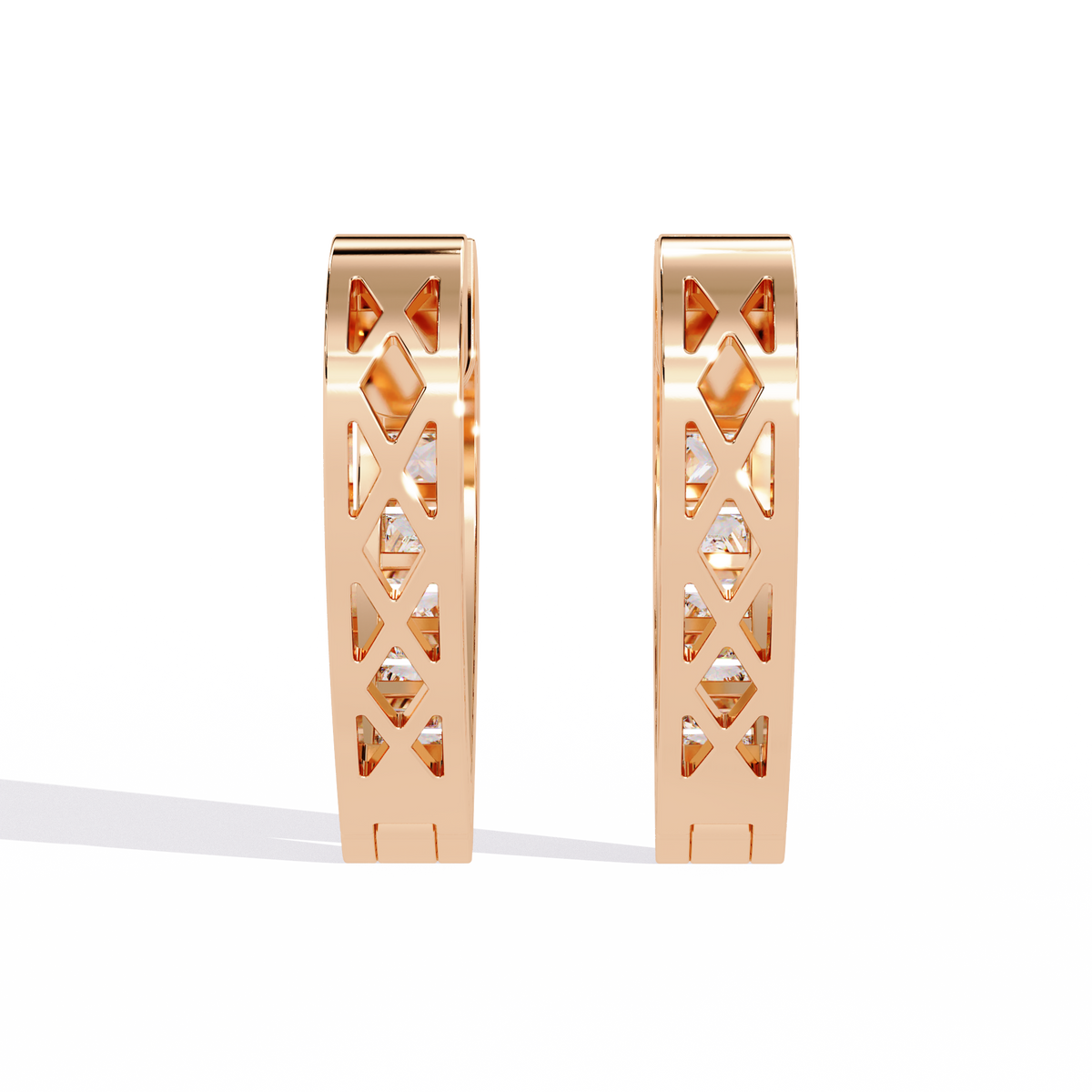 Reverra 14K Gold Princess Cut Lab Grown Diamond Channel Huggies Earrings For Women, CTTW-0.83