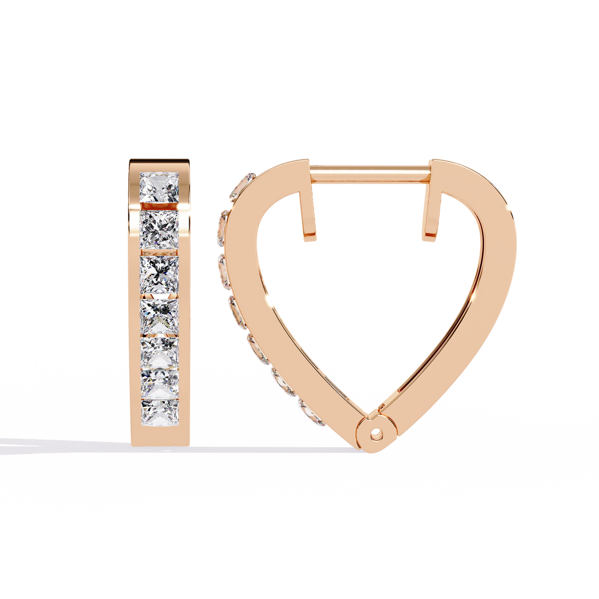 Reverra 14K Gold Princess Cut Lab Grown Diamond Channel Huggies Earrings For Women, CTTW-0.83