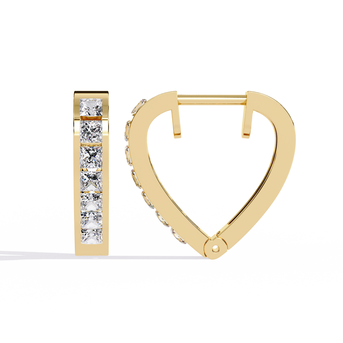 Reverra 14K Gold Princess Cut Lab Grown Diamond Channel Huggies Earrings For Women, CTTW-0.83