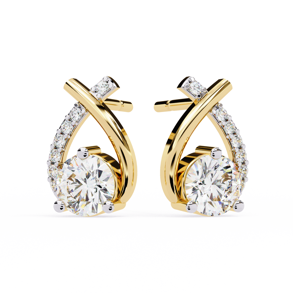 Reverra 14K Gold Round Lab Grown Diamond Crossover Stud Earrings For Women, CTTW-1.27