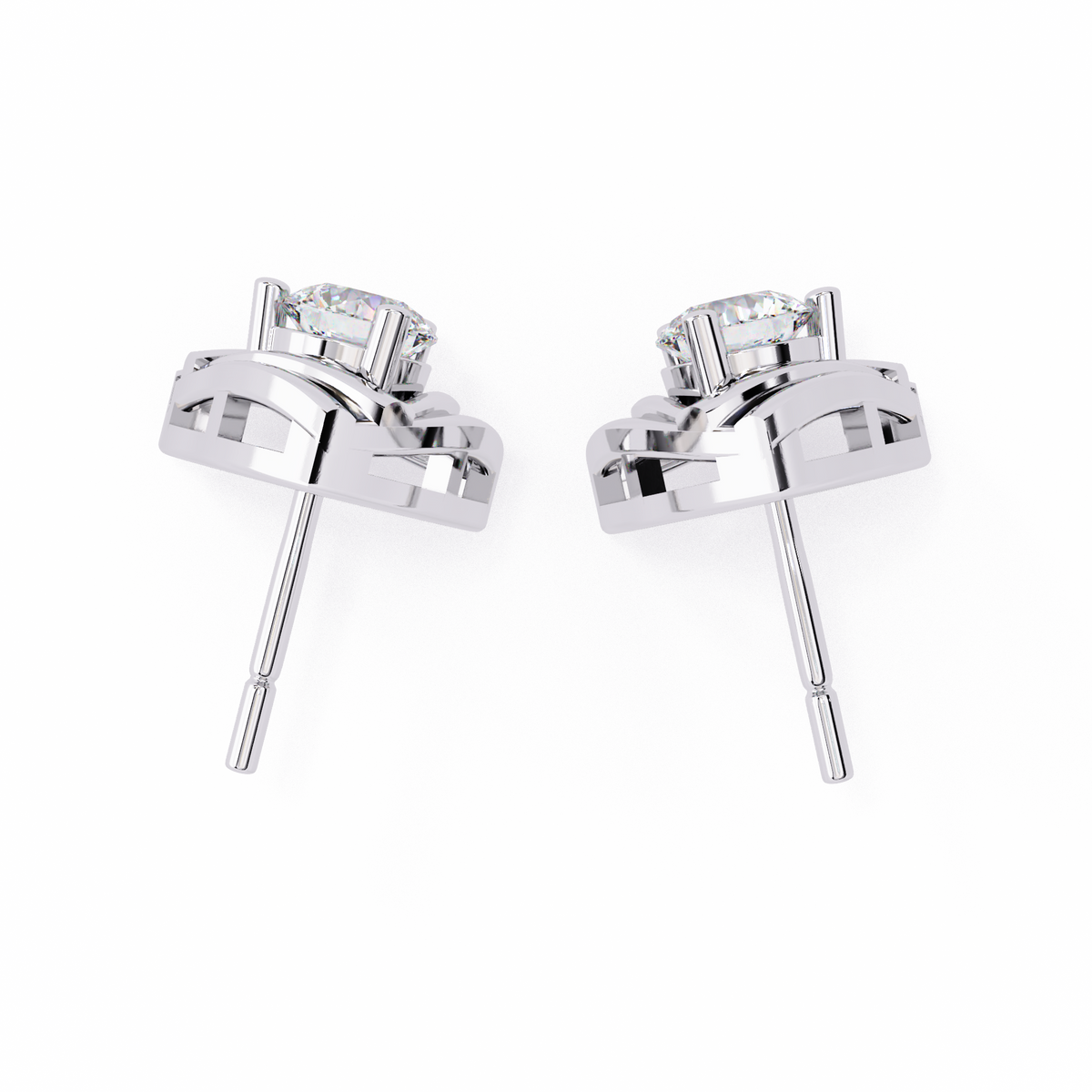 Reverra 14K Gold Round Lab Grown Diamond Interwoven Basket Stud Earrings For Women, CTTW-0.64