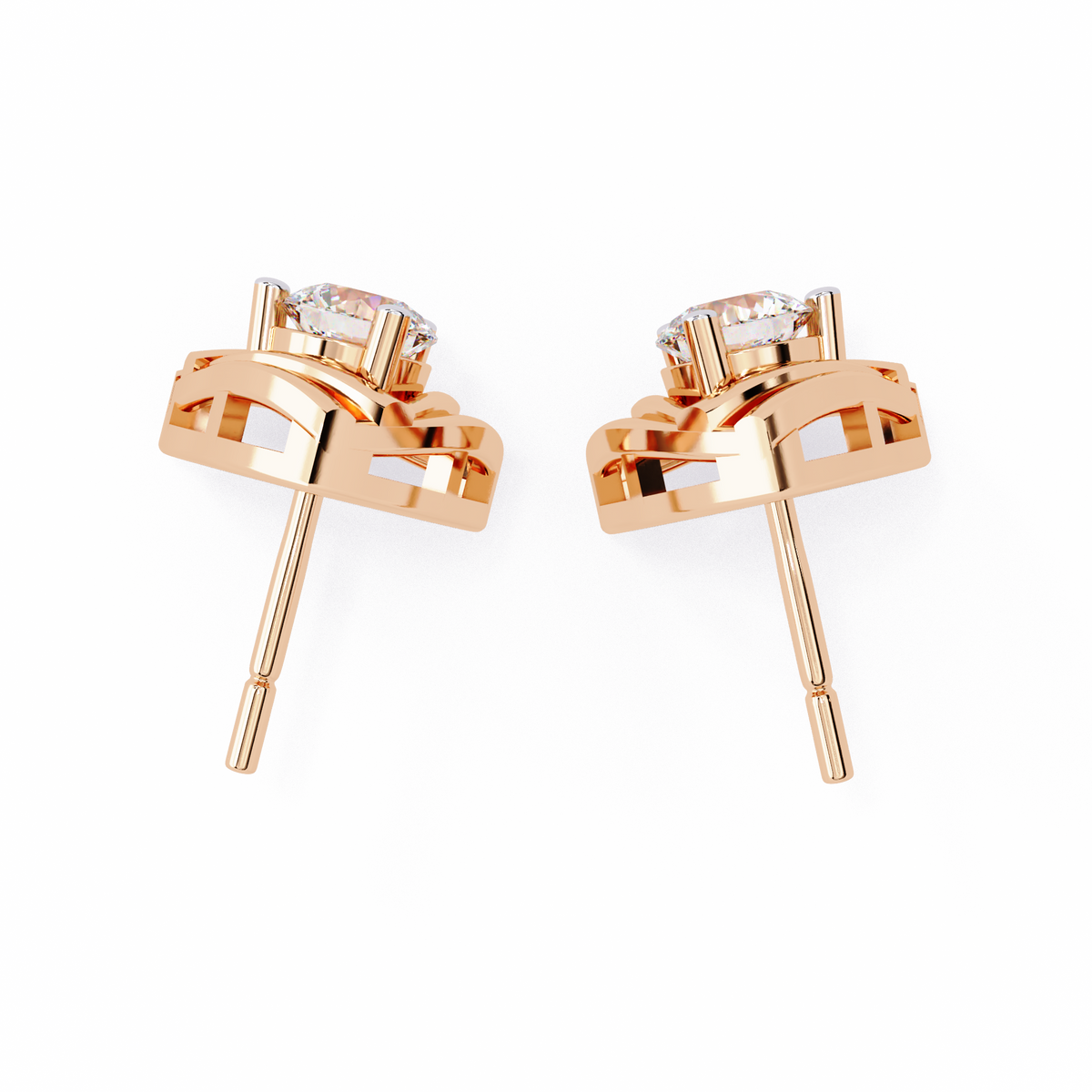 Reverra 14K Gold Round Lab Grown Diamond Interwoven Basket Stud Earrings For Women, CTTW-0.64