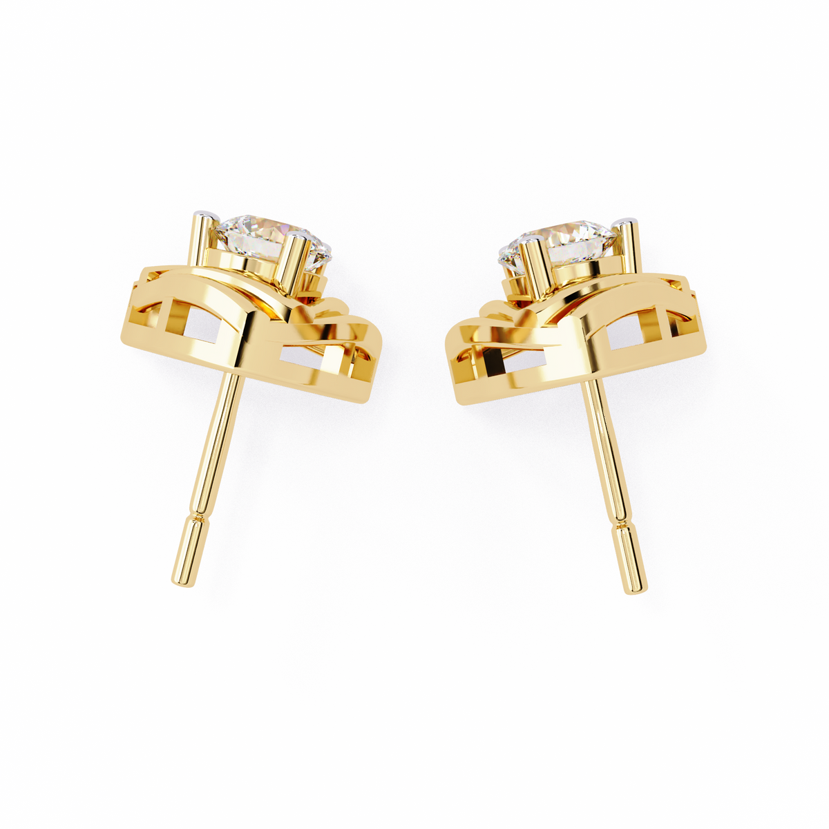 Reverra 14K Gold Round Lab Grown Diamond Interwoven Basket Stud Earrings For Women, CTTW-0.64