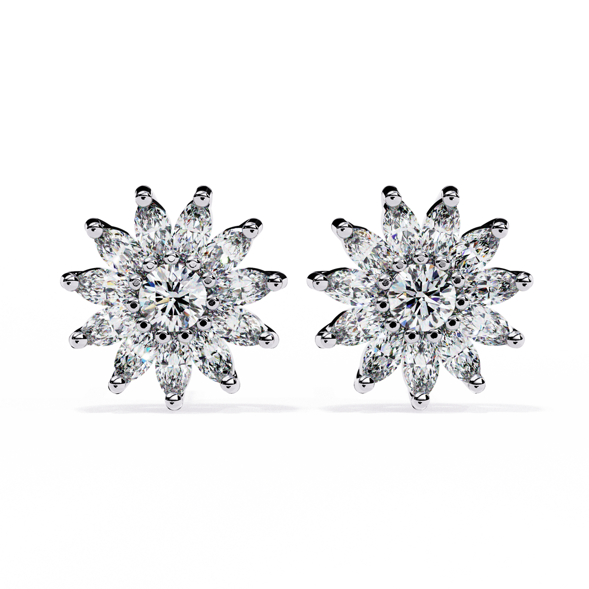 Reverra 14K Gold Marquise Lab Grown Diamond Floral Cluster Stud Earrings For Women, CTTW-1.31