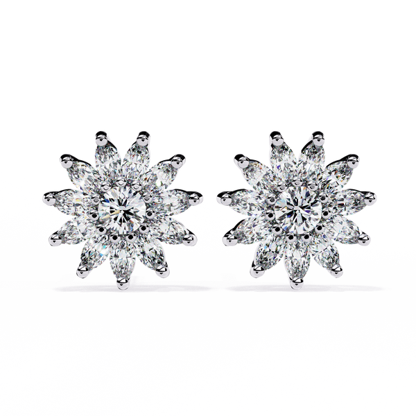 Reverra 14K Gold Marquise Lab Grown Diamond Floral Cluster Stud Earrings For Women, CTTW-1.31