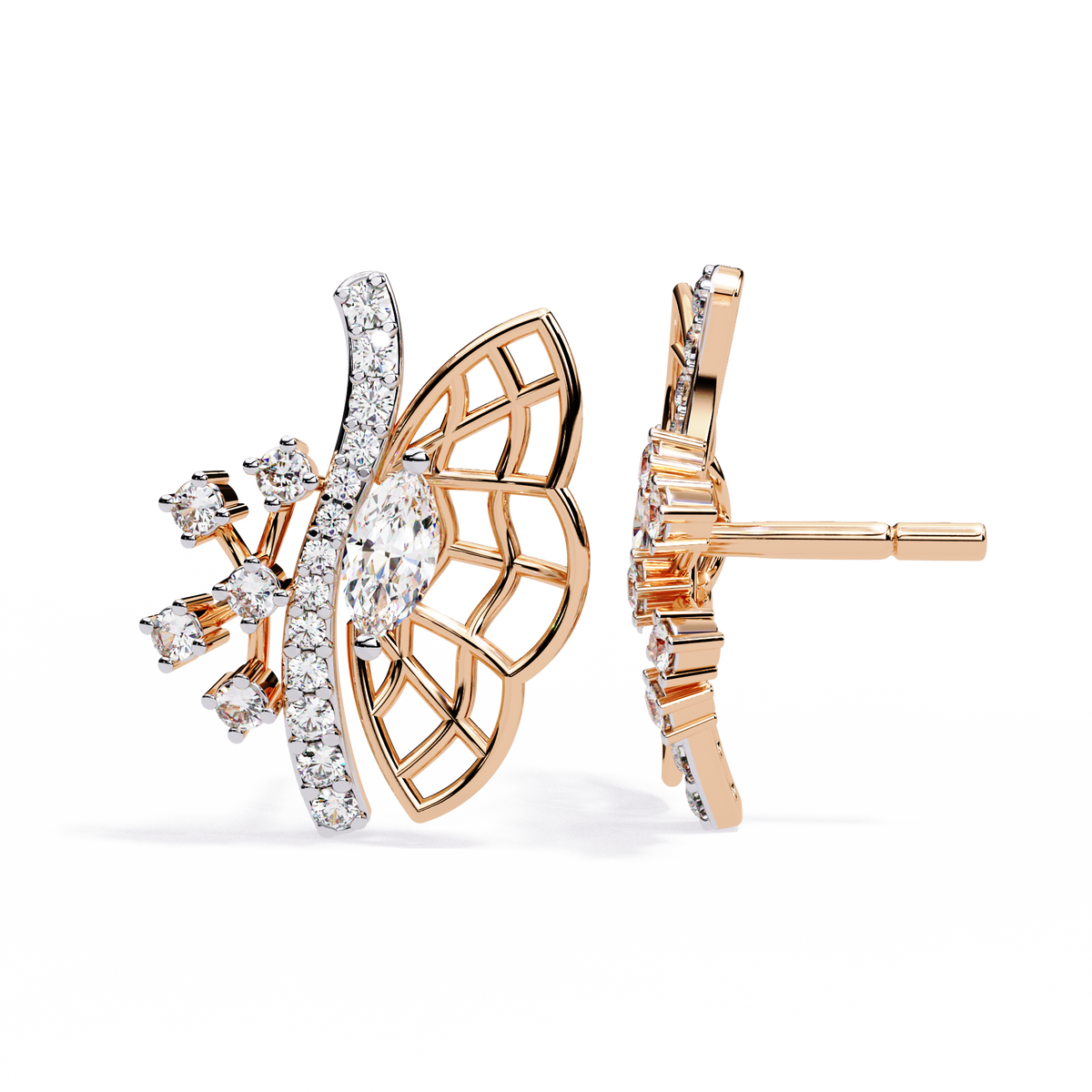 Reverra 14K Gold Round Lab Grown Diamond Butterfly Stud Earrings For Women, CTTW-0.37