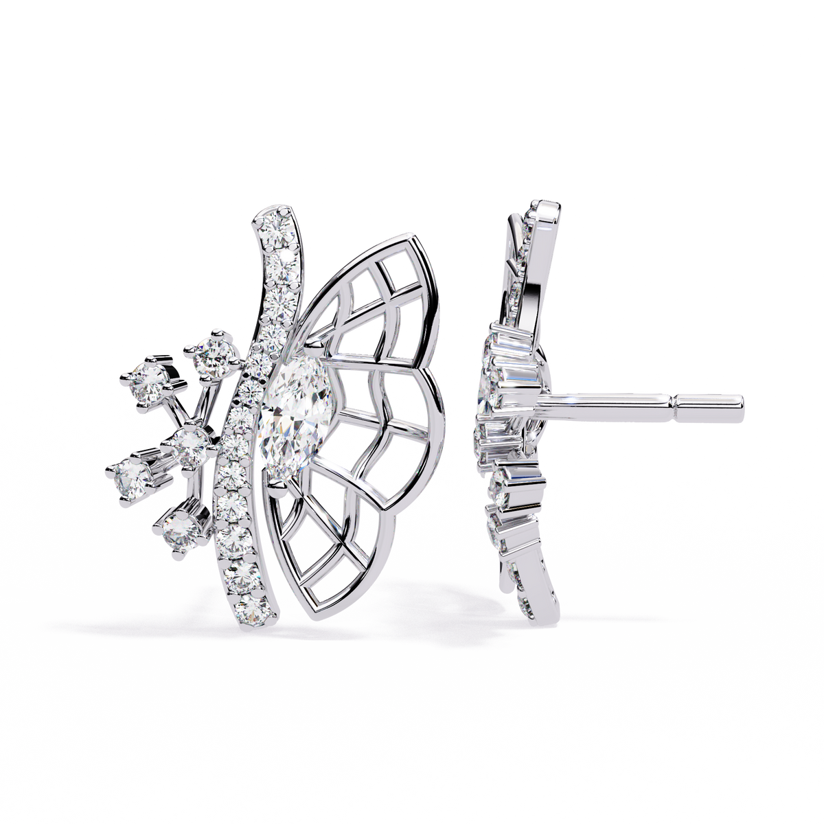 Reverra 14K Gold Round Lab Grown Diamond Butterfly Stud Earrings For Women, CTTW-0.37