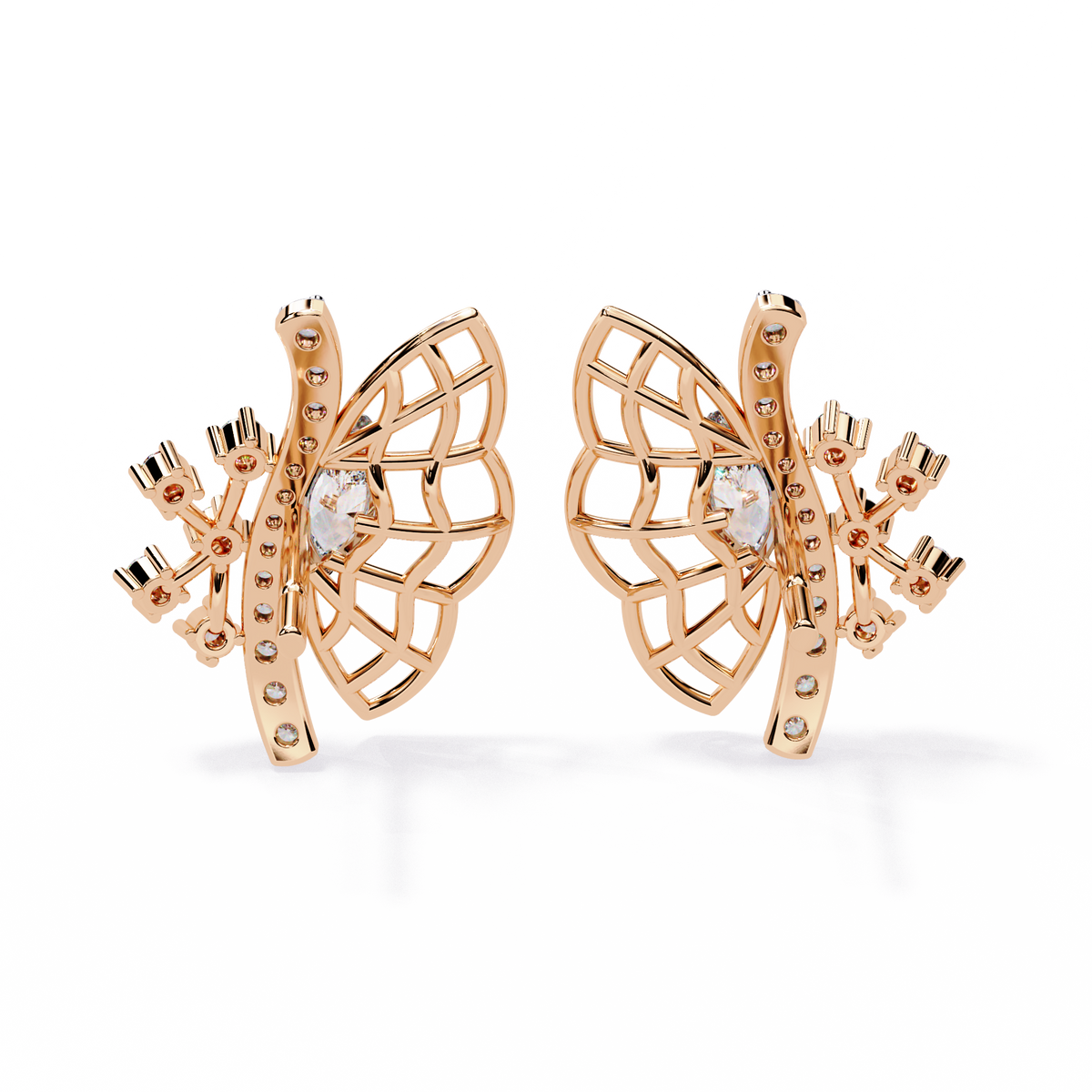 Reverra 14K Gold Round Lab Grown Diamond Butterfly Stud Earrings For Women, CTTW-0.37