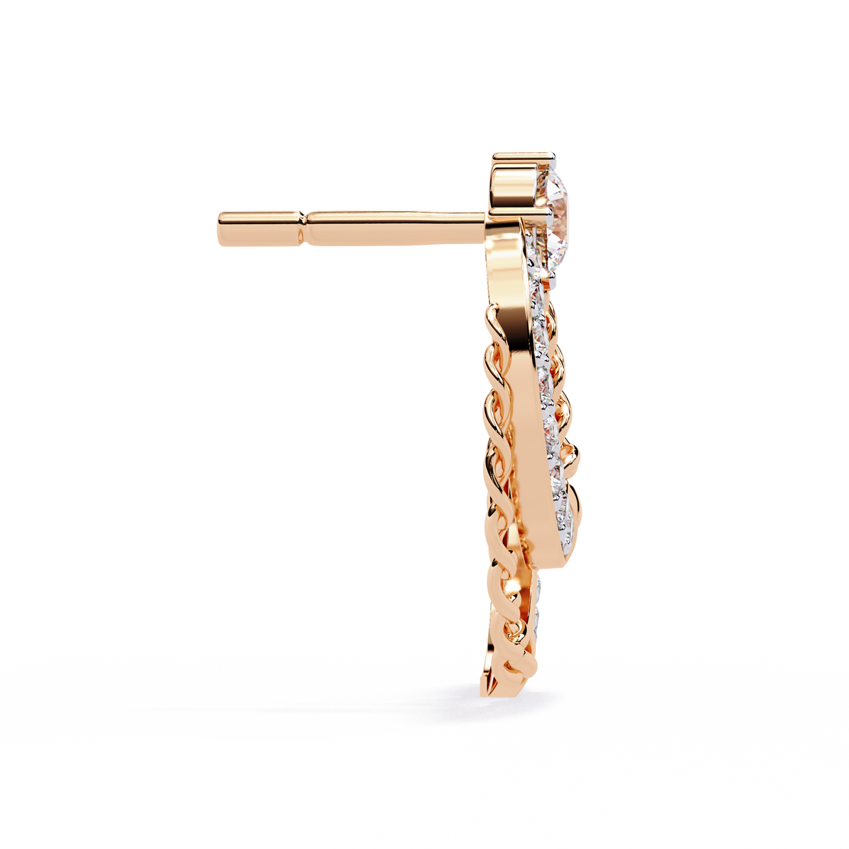 Reverra 14K Gold Round Lab Grown Diamond Dual Circle Chain Stud Earrings For Women, CTTW-0.46